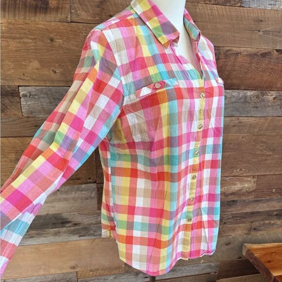 Pendleton 100% cotton long sleeve button down plaid blouse sz M EUC - Picture 2 of 6